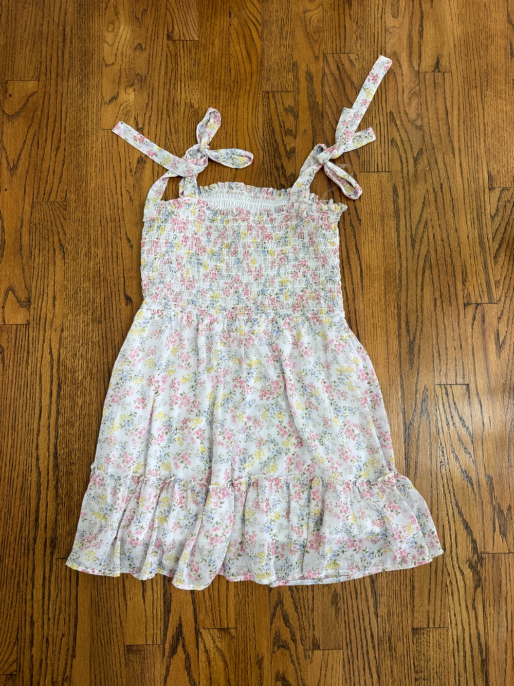 Altar'd State White Floral Smocked Top with Pink & Yellow Accents